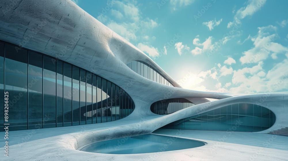 Futuristic architecture of corrugated concrete Futuristic architecture of corrugated concrete