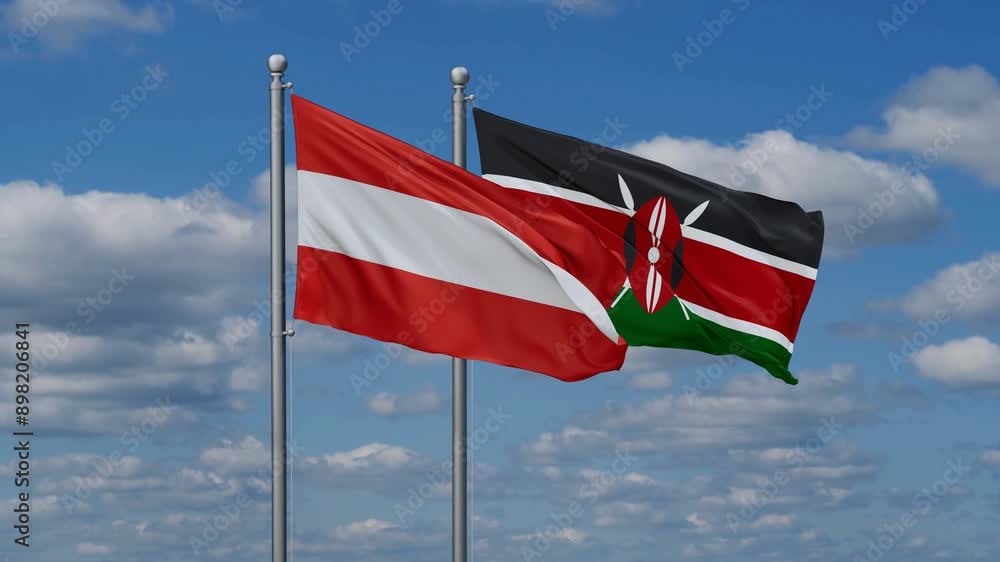 Kenya and Austria flags flying together, video concept of the relationship, two country relations concept Kenya and Austria flags flying together, video concept of the relationship, two country relations concept