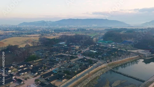 Aerial view of an old village in Gyeongju, South Korea in autumn. photo