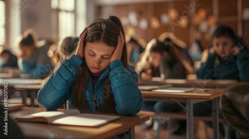 The stressed girl in classroom