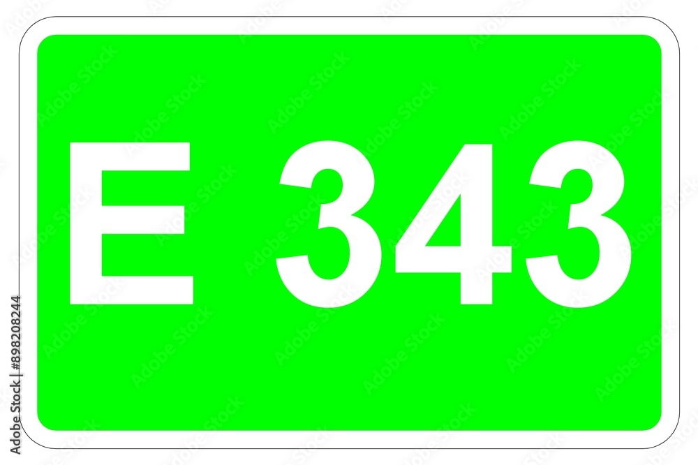 Illustration eines Europastraßenschildes der E 343 in Europa Illustration eines Europastraßenschildes der E 343 in Europa