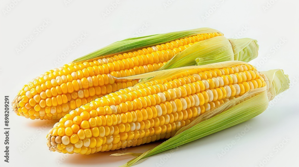 simple, boiled corn on the cob with bright yellow kernels, against a white background to emphasize its fresh and tender appearance. simple, boiled corn on the cob with bright yellow kernels, against a white background to emphasize its fresh and tender appearance.