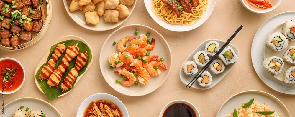 Assortment of Asian dishes on a table. Assortment of Asian dishes on a table.