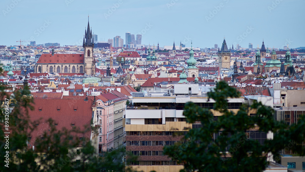 Fototapeta premium Aerial cityscape evening view of Prague, capital of Czech Republic, view from Letna park