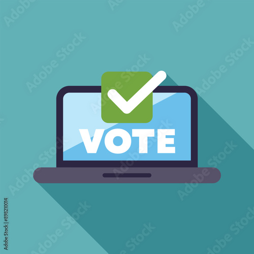 Online voting system is showing a check mark on a laptop screen
