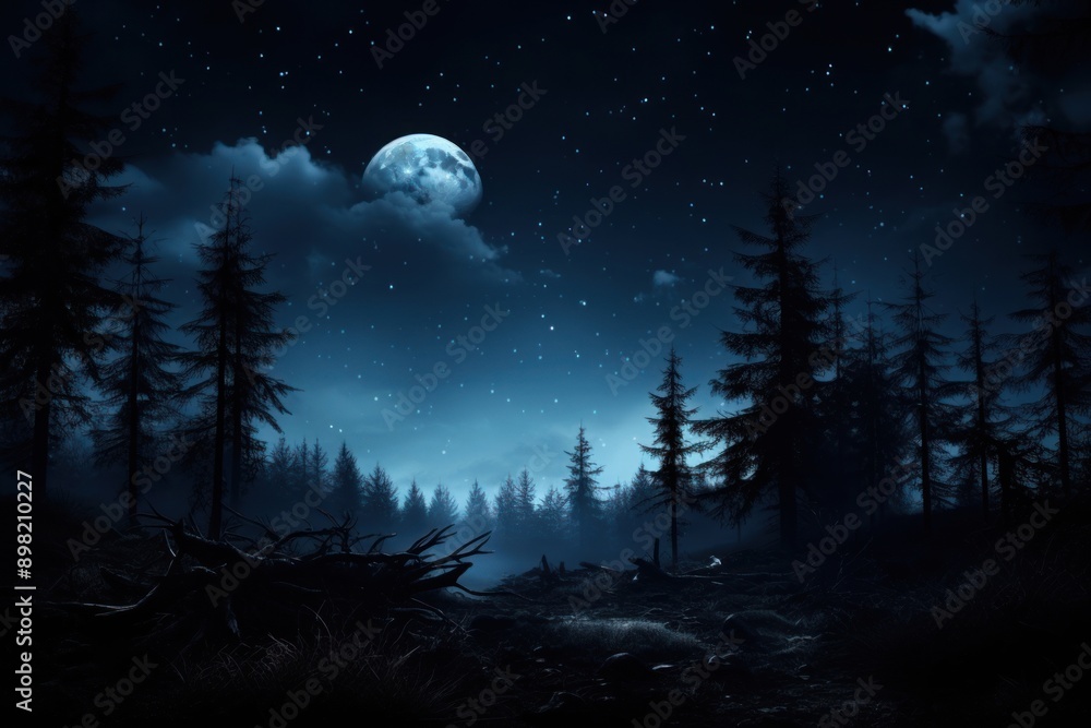 Fototapeta premium Night moon landscape astronomy. .