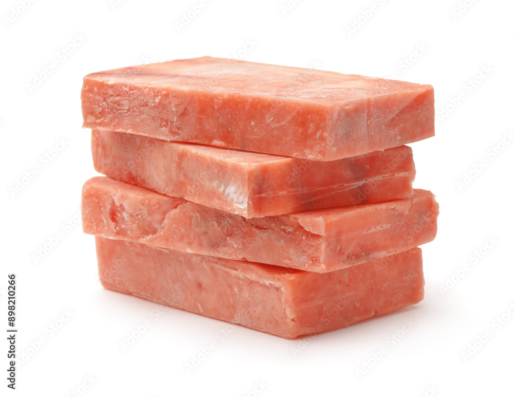Stack of raw frozen salmon fillet blocks Stack of raw frozen salmon fillet blocks