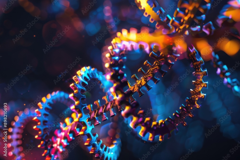 DNA helix made of interlocking gears, business innovation genetics, with copy space DNA helix made of interlocking gears, business innovation genetics, with copy space
