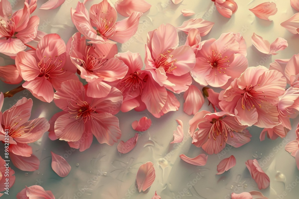 Pink Sakura Blossoms Falling on a Light Surface Pink Sakura Blossoms Falling on a Light Surface