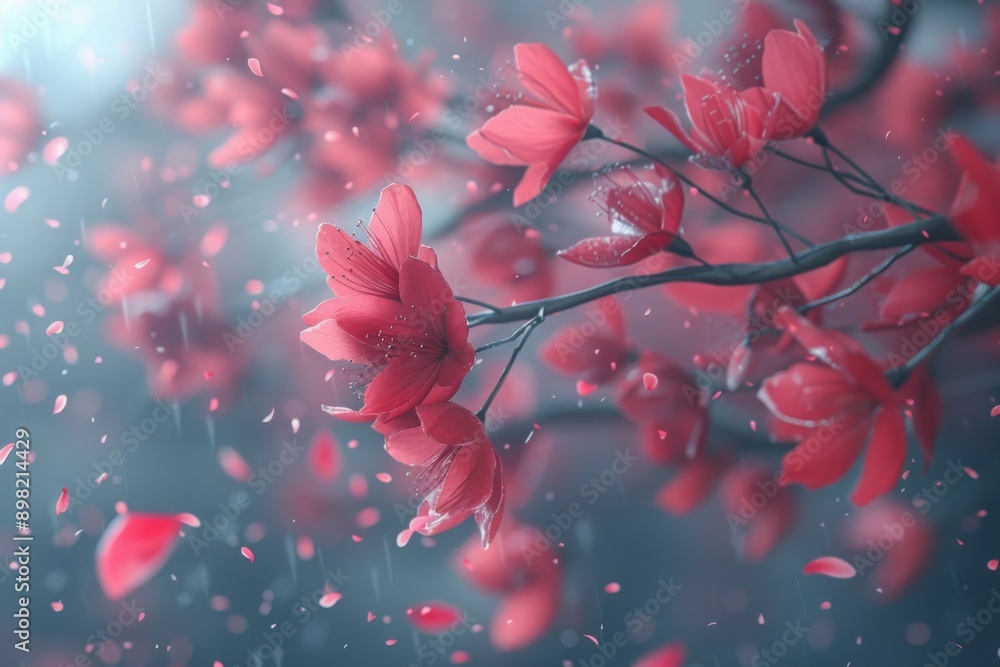 Pink Sakura Blossoms Falling in the Rain Pink Sakura Blossoms Falling in the Rain