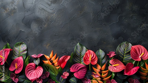 Tropical Flowers on Black Background. © DudeDesignStudio