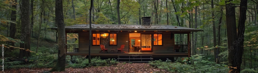 Small cozy cabin in the woods, perfect for a leisurely break, surrounded by nature's tranquility, Forest Retreat Small cozy cabin in the woods, perfect for a leisurely break, surrounded by nature's tranquility, Forest Retreat