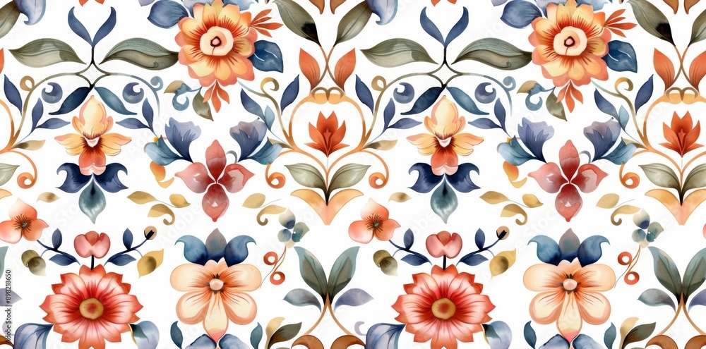 Ethnic patterns and traditional motifs in a seamless cultural design, rendered in watercolor style Ethnic patterns and traditional motifs in a seamless cultural design, rendered in watercolor style
