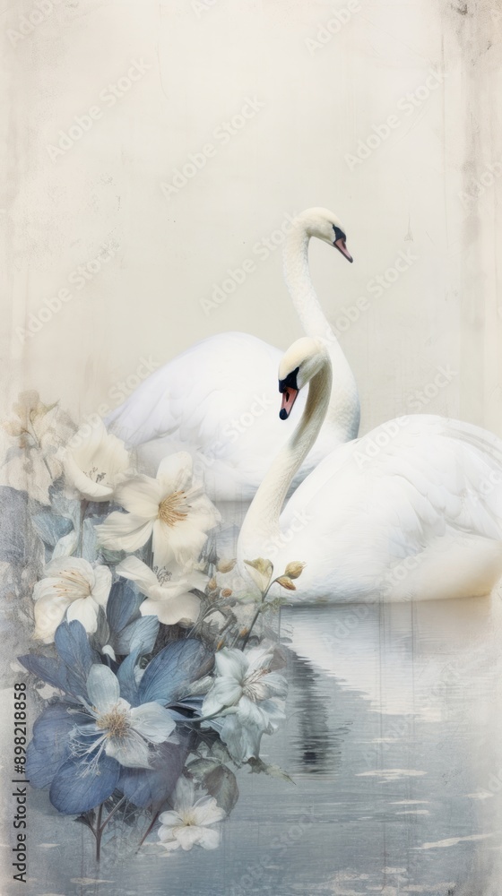 Obraz premium Wallpaper ephemera pale swan painting animal bird.