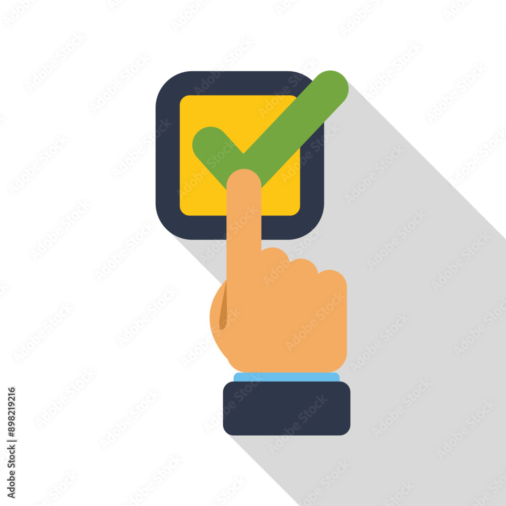 Businessman is deciding and making the right choice by checking a green tick mark box Businessman is deciding and making the right choice by checking a green tick mark box