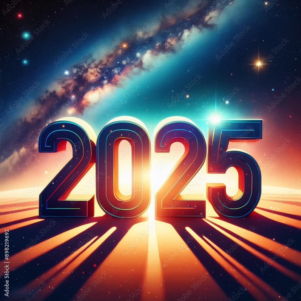 2025 text on a, star sky background 2025 text on a, star sky background
