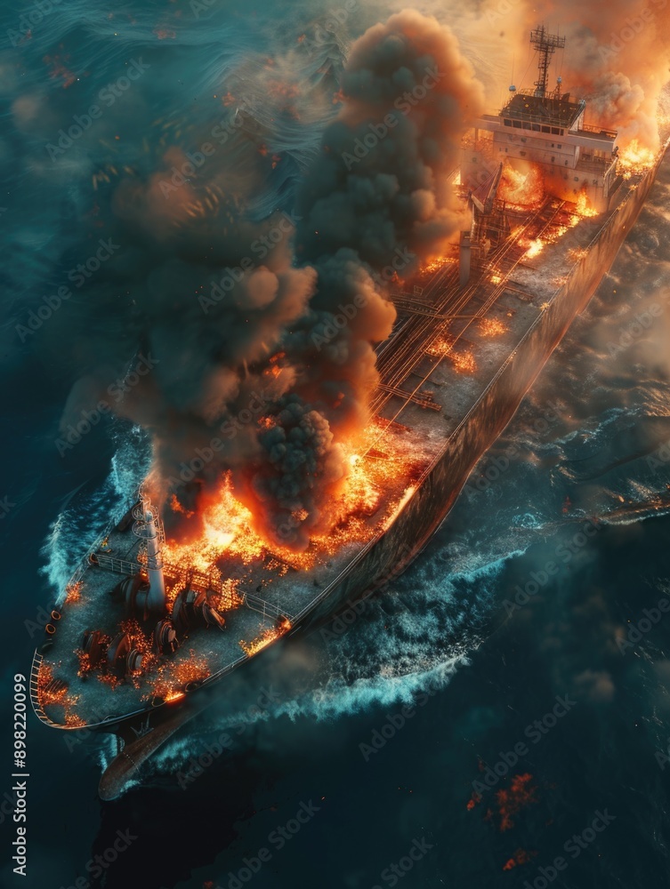 Boat on Fire at Sea Boat on Fire at Sea