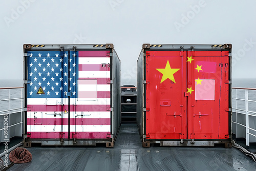 USA vs China commercial and trade war concept. Generative AI.  photo