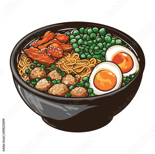 indonesian meatball soup carton illustration ,generative ai