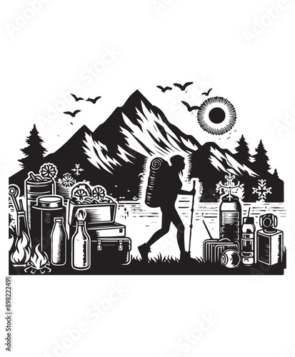 vector hiking vector art,graphics hikings icons set,vintage illustration hiking clipart,vector hikings flat style artwork design
