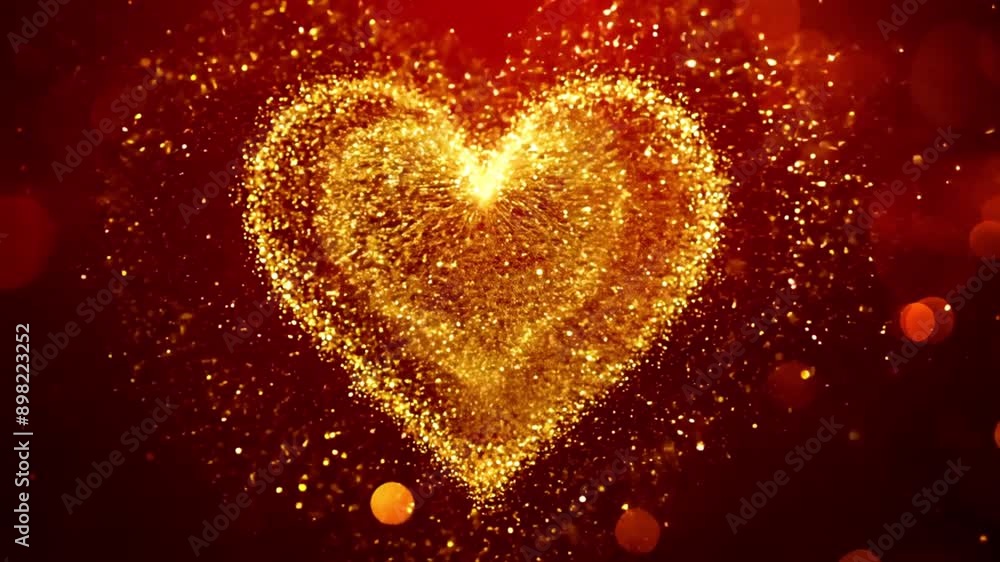Golden particles making heart shape on Christmas red background. 4K Merry Christmas and Happy New Year Wishes Golden Text Greetings card Animation With Sparkling Particles And Fireworks On Red 4k Golden particles making heart shape on Christmas red background. 4K Merry Christmas and Happy New Year Wishes Golden Text Greetings card Animation With Sparkling Particles And Fireworks On Red 4k