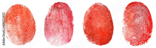 Pack of Red human fingerprint set isolated on transparent background