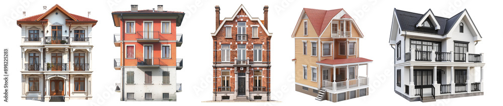 Obraz premium Pack of Quadruplex house set on transparent background