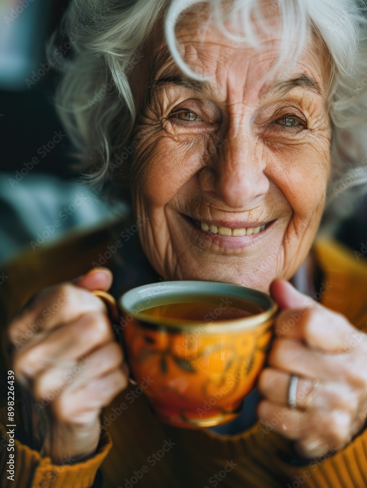 A warm and cozy moment with a senior lady enjoying her favorite beverage A warm and cozy moment with a senior lady enjoying her favorite beverage
