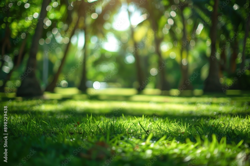 Bokeh Green. Park Background with Blurred Nature by Beach and Coconut Trees Bokeh Green. Park Background with Blurred Nature by Beach and Coconut Trees
