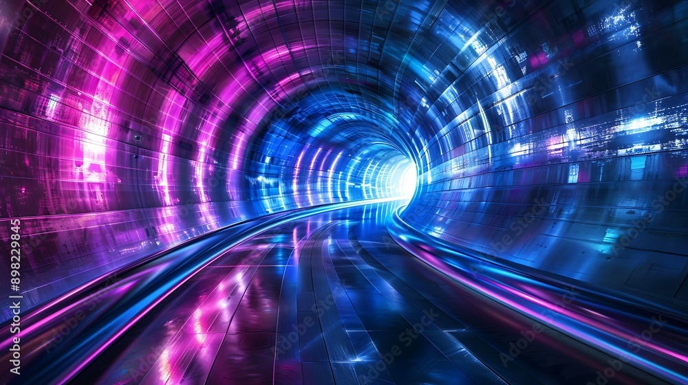 Futuristic Abstract Tunnel with Glowing Blue and Purple Lights Creating a Vibrant Neon Effect Futuristic Abstract Tunnel with Glowing Blue and Purple Lights Creating a Vibrant Neon Effect
