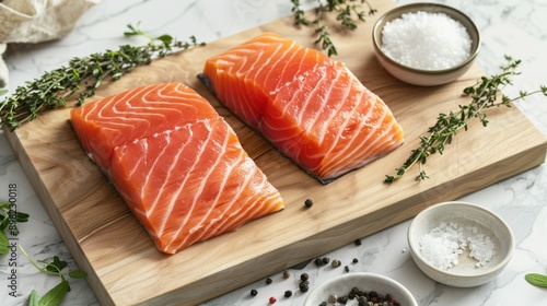 The fresh raw salmon fillets photo