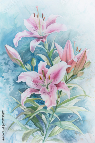 Watercolour painting of pink calla lily flowers, Elegant spring flower, pastel tone, illustration poster