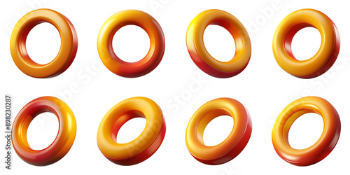 Orange ring-shaped set isolated on transparent background PNG file