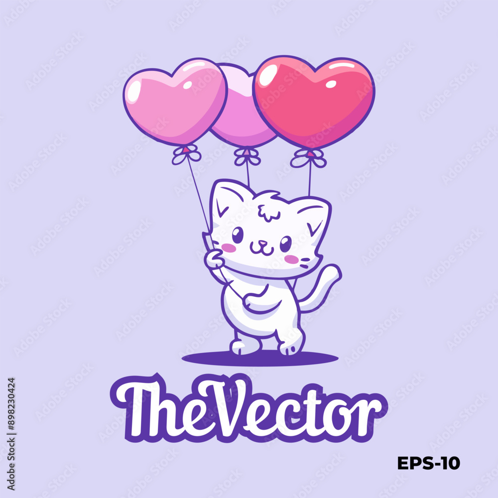 Cat holding balloon logo, vector, mascot, character, cartoon, illustration Cat holding balloon logo, vector, mascot, character, cartoon, illustration