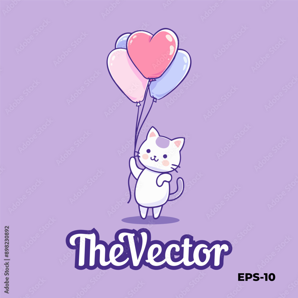 Cat holding balloon logo, vector, mascot, character, cartoon, illustration Cat holding balloon logo, vector, mascot, character, cartoon, illustration
