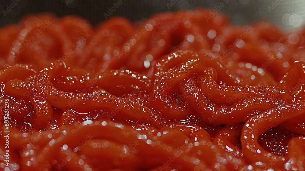 A close-up of a red substance resembling a snake's tail or a snake's tail A close-up of a red substance resembling a snake's tail or a snake's tail
