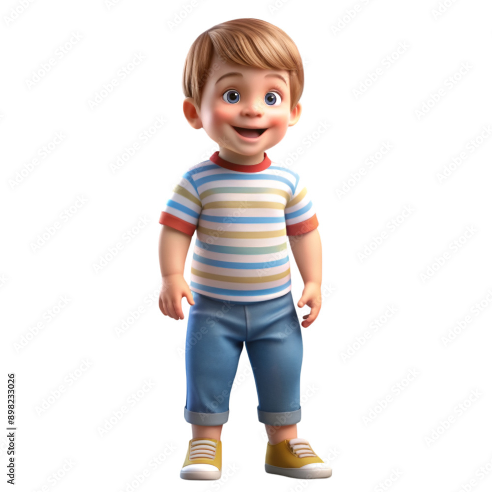 3d rendering of a toddler boy standing and smiling