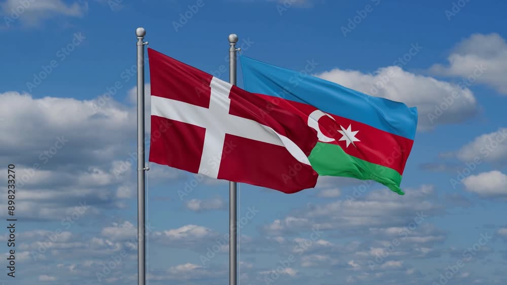 Azerbaijan and Denmark flags flying together, video concept of the relationship, two country cooperation concept Azerbaijan and Denmark flags flying together, video concept of the relationship, two country cooperation concept