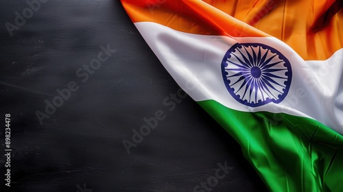 Indian flag on a black background with copy space for Independence Day and Republic Day, festive flag, cultural celebration