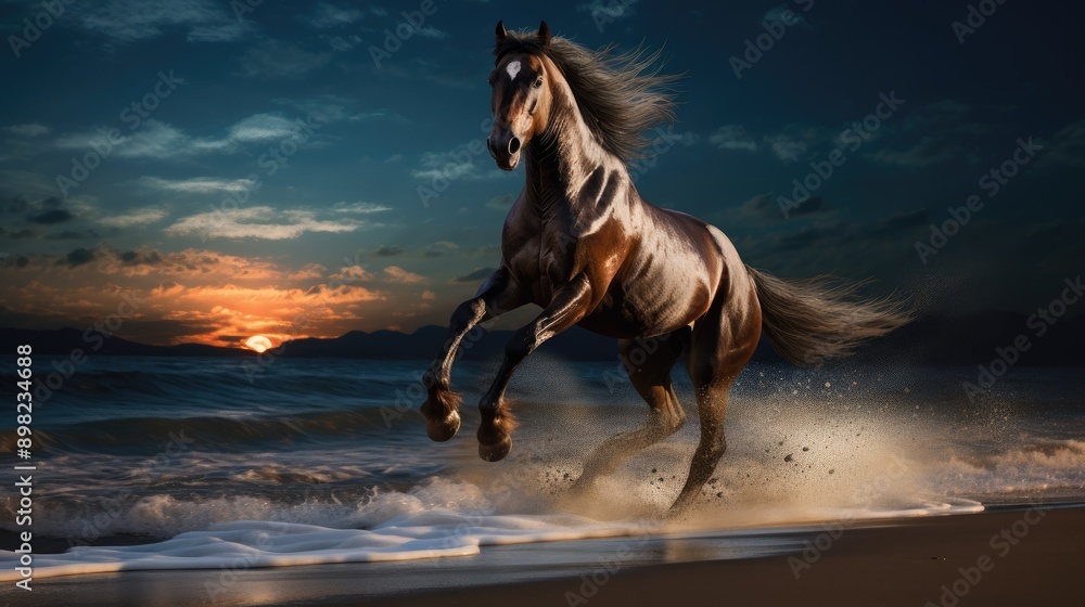 Beautiful horse running on the beach Stock Illustration | Adobe Stock