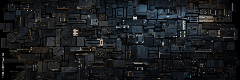 A sleek, black background constructed from a mosaic of old computer keys A sleek, black background constructed from a mosaic of old computer keys