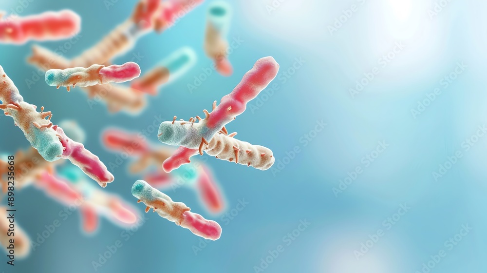 A colorful illustration of chromosomes floating in a scientific environment, representing genetics and biological research. A colorful illustration of chromosomes floating in a scientific environment, representing genetics and biological research.