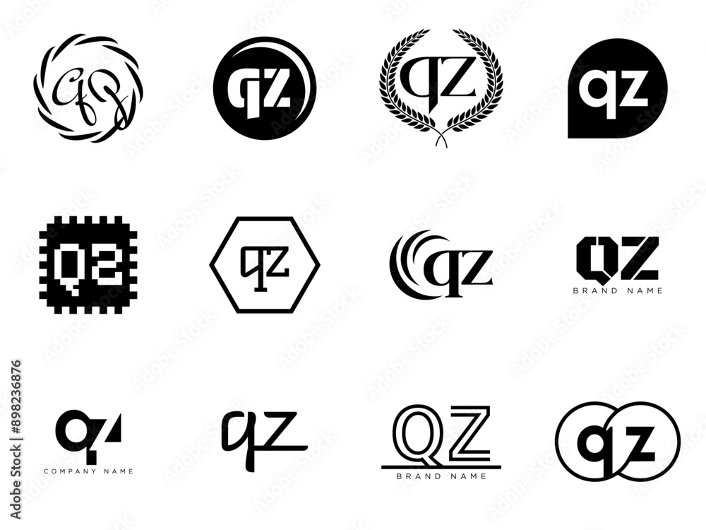 QZ logo company template. Letter q and z logotype. Set different classic serif lettering and modern bold text with design elements. Initial font typography. QZ logo company template. Letter q and z logotype. Set different classic serif lettering and modern bold text with design elements. Initial font typography.