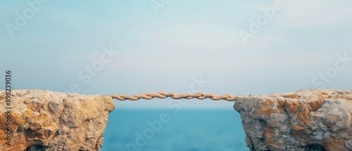 stone bridge connecting two cliffs over blue ocean - conceptual image of connection, overcoming obstacles, and bridging gaps