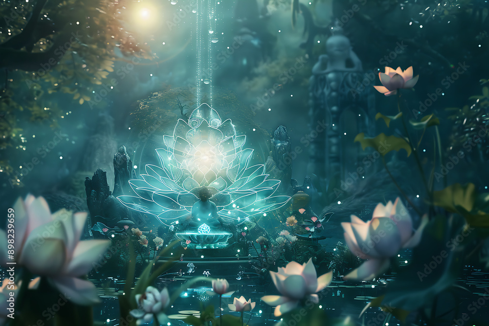 An illustration representing the Shambhala Awakening System, a spiritual practice focusing on enlightenment, inner peace, and personal growth. The scene depicts serene imagery and symbols associated w An illustration representing the Shambhala Awakening System, a spiritual practice focusing on enlightenment, inner peace, and personal growth. The scene depicts serene imagery and symbols associated w
