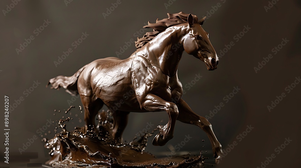 Fototapeta premium Chocolate horse statue in mid-gallop 