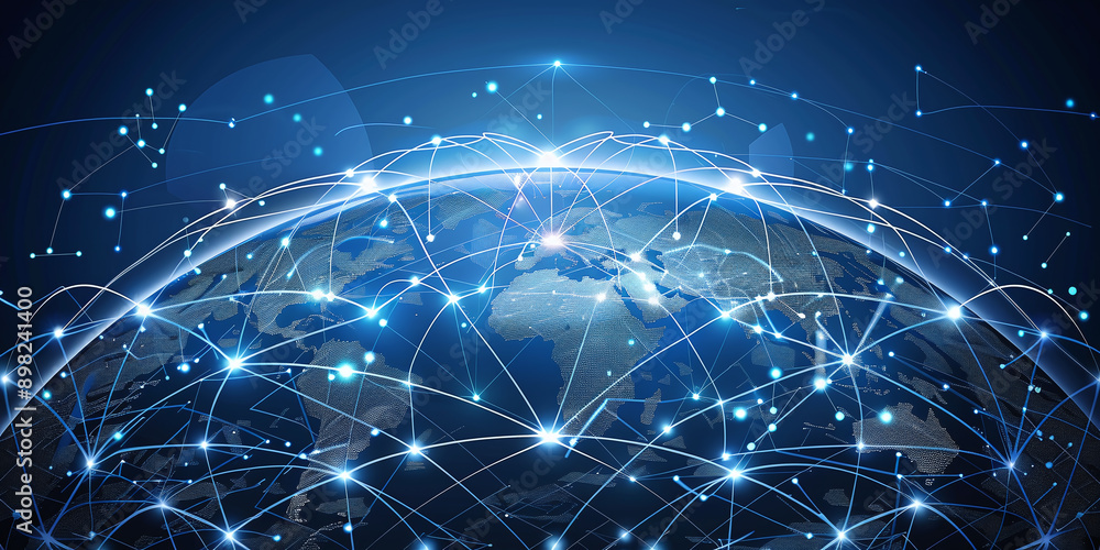 Global network connection covering the earth with lines of innovative perception. Concept of 5G wireless digital connection and future in the internet of things Global network connection covering the earth with lines of innovative perception. Concept of 5G wireless digital connection and future in the internet of things