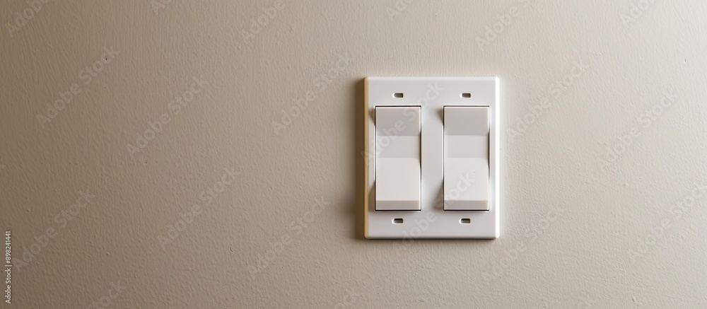 Close up of white electronic switches mounted on a wall within a home setting with a blank background providing ample copy space image Close up of white electronic switches mounted on a wall within a home setting with a blank background providing ample copy space image