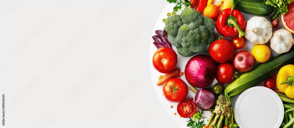 Colorful vegetable mix with a white circle copy space image Colorful vegetable mix with a white circle copy space image