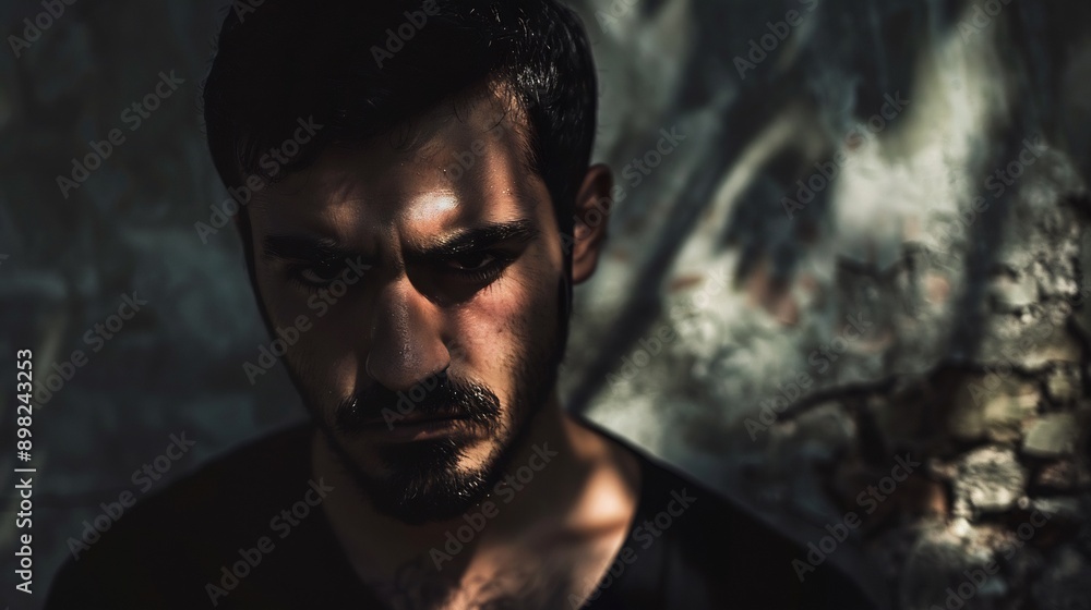 Intense Gaze of a Young Man in Shadow Intense Gaze of a Young Man in Shadow